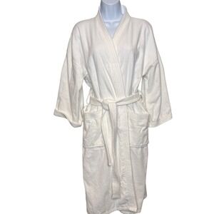 Vintage Robert Alan White Terry Cloth Womens Robe One Size Pockets Shawl Collar